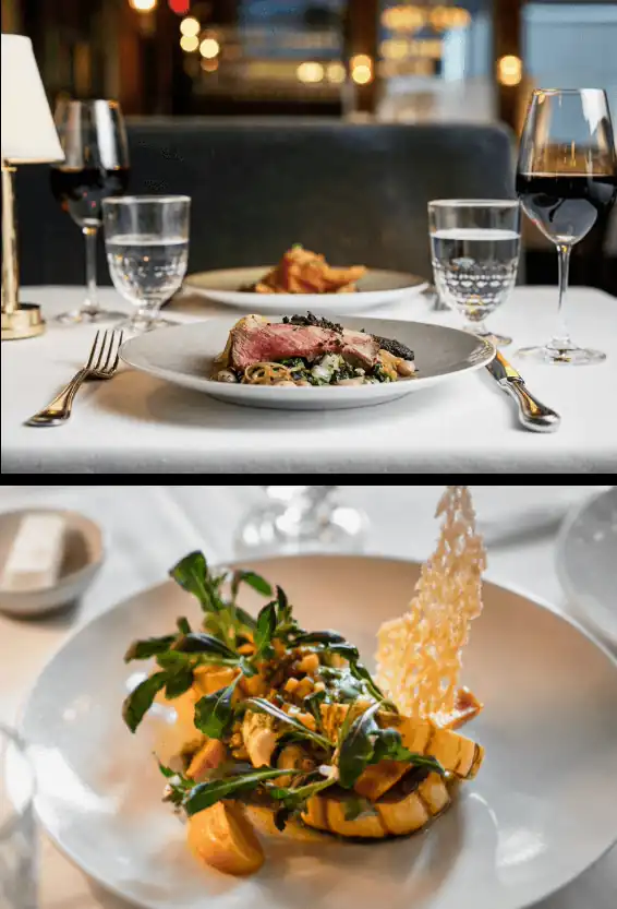 Delicious breakfast served on the table in both pictures